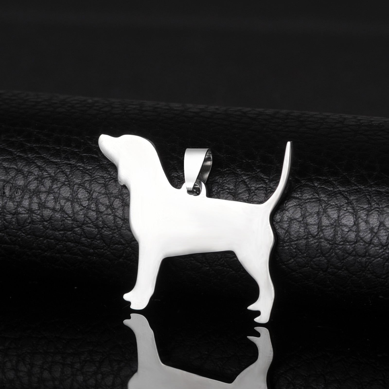 Stainless Steel Beagle Silhouette Pet Dog Tag Pendant Chain Necklace