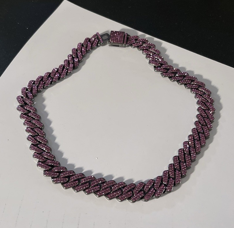 Miami Bling 🤑 Black Played Pink CZ’s Iced Out Cuban Link Necklace 18”