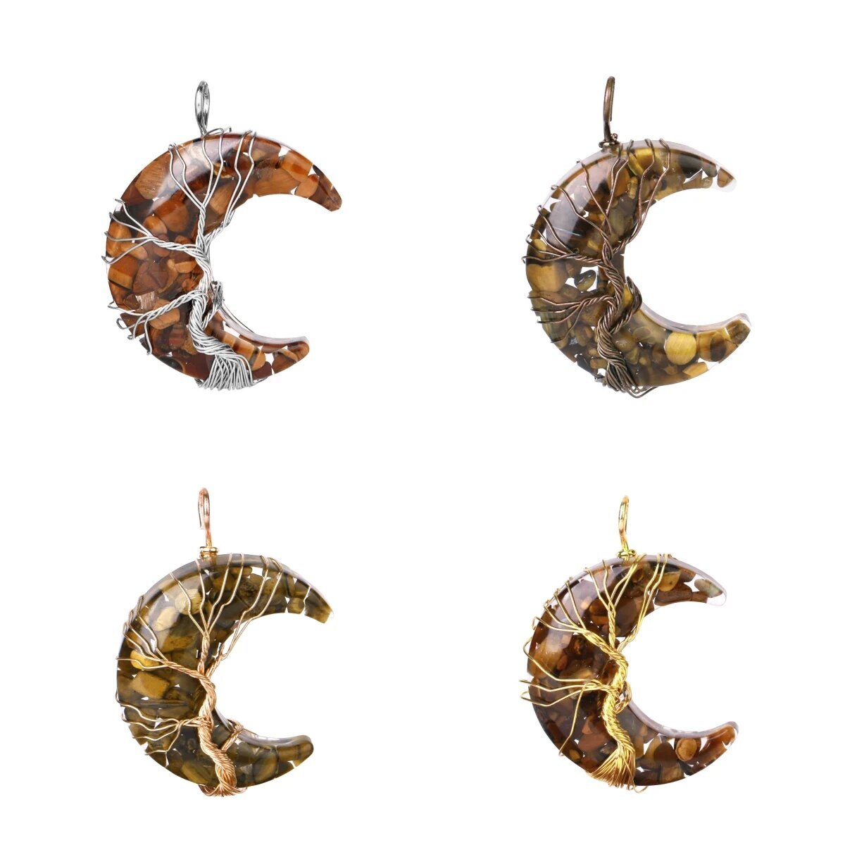 Fashion 7 Chakra Moon Pendant Energy Crystal Crescent Resin Gemstone Jewelry