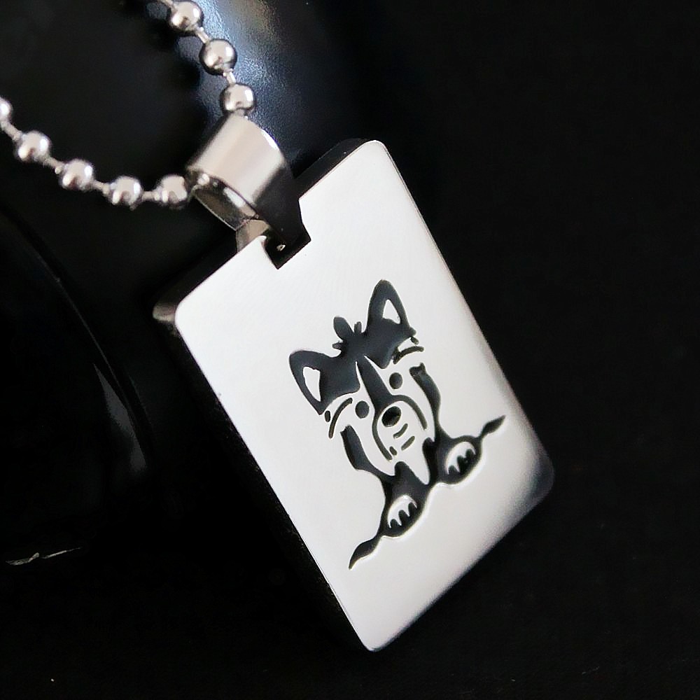Stainless Steel Dog Tag Pendant Necklace Yorkshire Terrier Yorkie