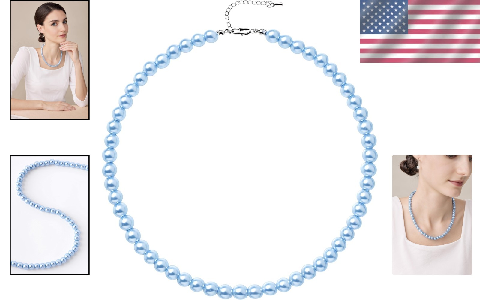 Elegant Baby Blue Round Imitation Pearl Necklace for Brides & Special Occasions