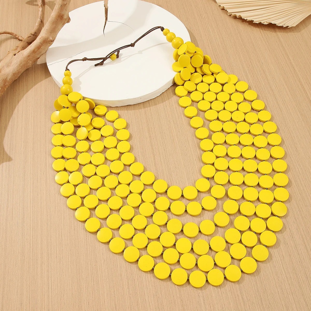 Handmade Geometric Wooden Bead Multilayer Necklace Vacation Party Jewelry