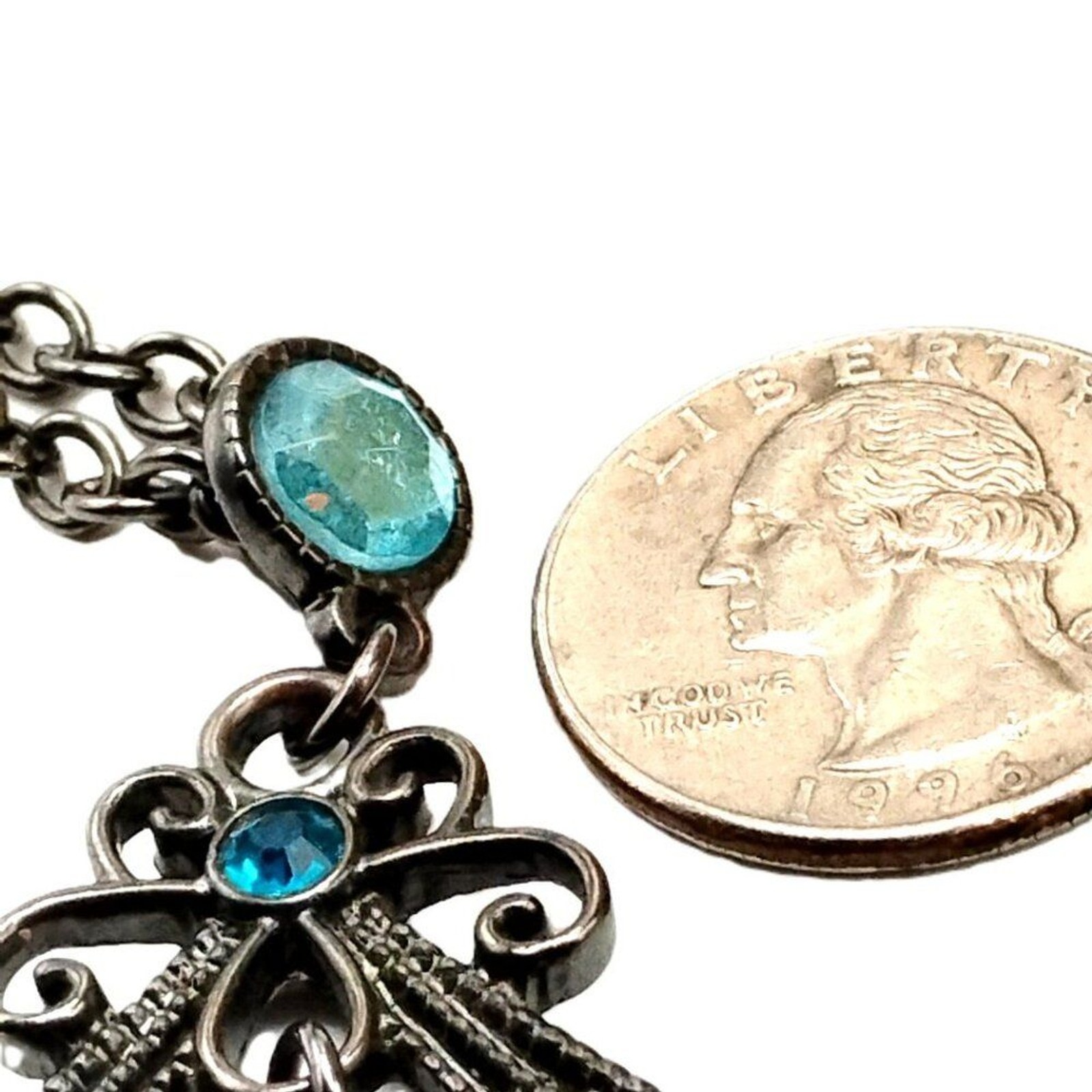Art Deco Style Blue Crystal Pendant Vintage-Inspired Long Statement Necklace