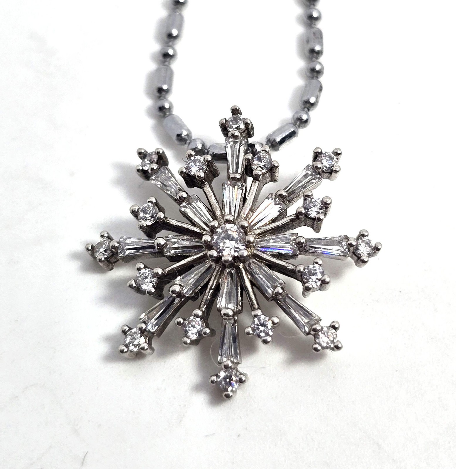Silver snowflake cubic zirconia clear stone sterling silver necklace