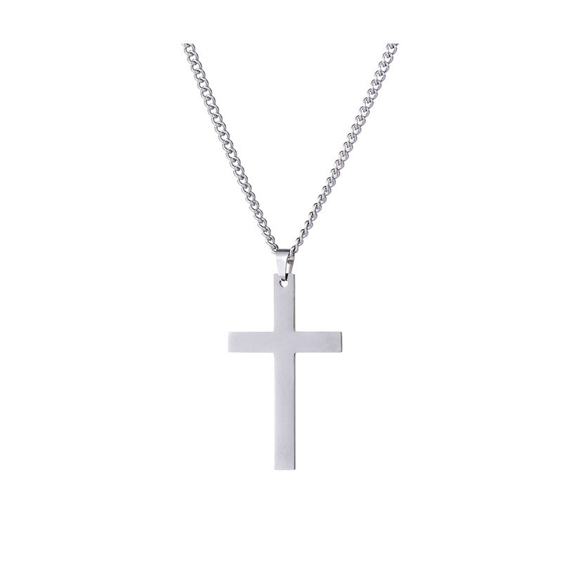 2PCS Men’s Cross pendant Cuban Necklace 24″ stainless steel Silver Plain Gift US