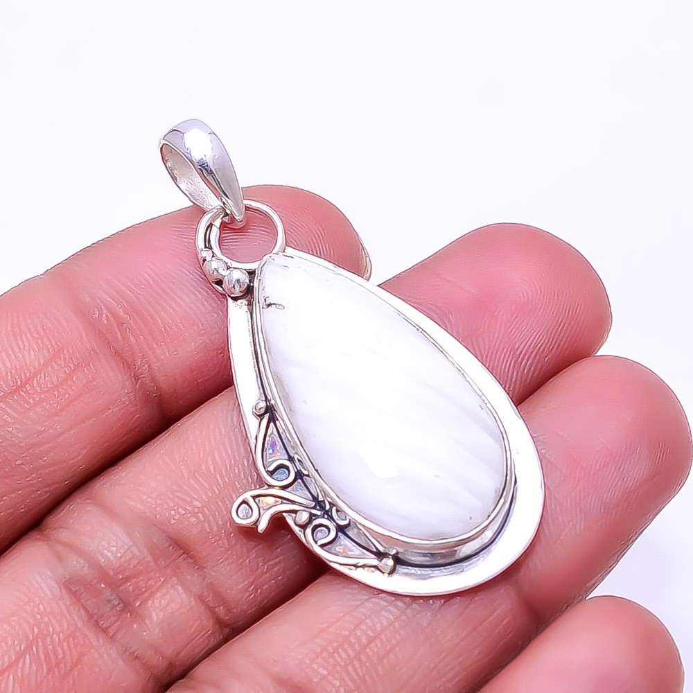 White Scolecite – India 925 Sterling Silver Pendant 1.95″, Christmas Gift P39971