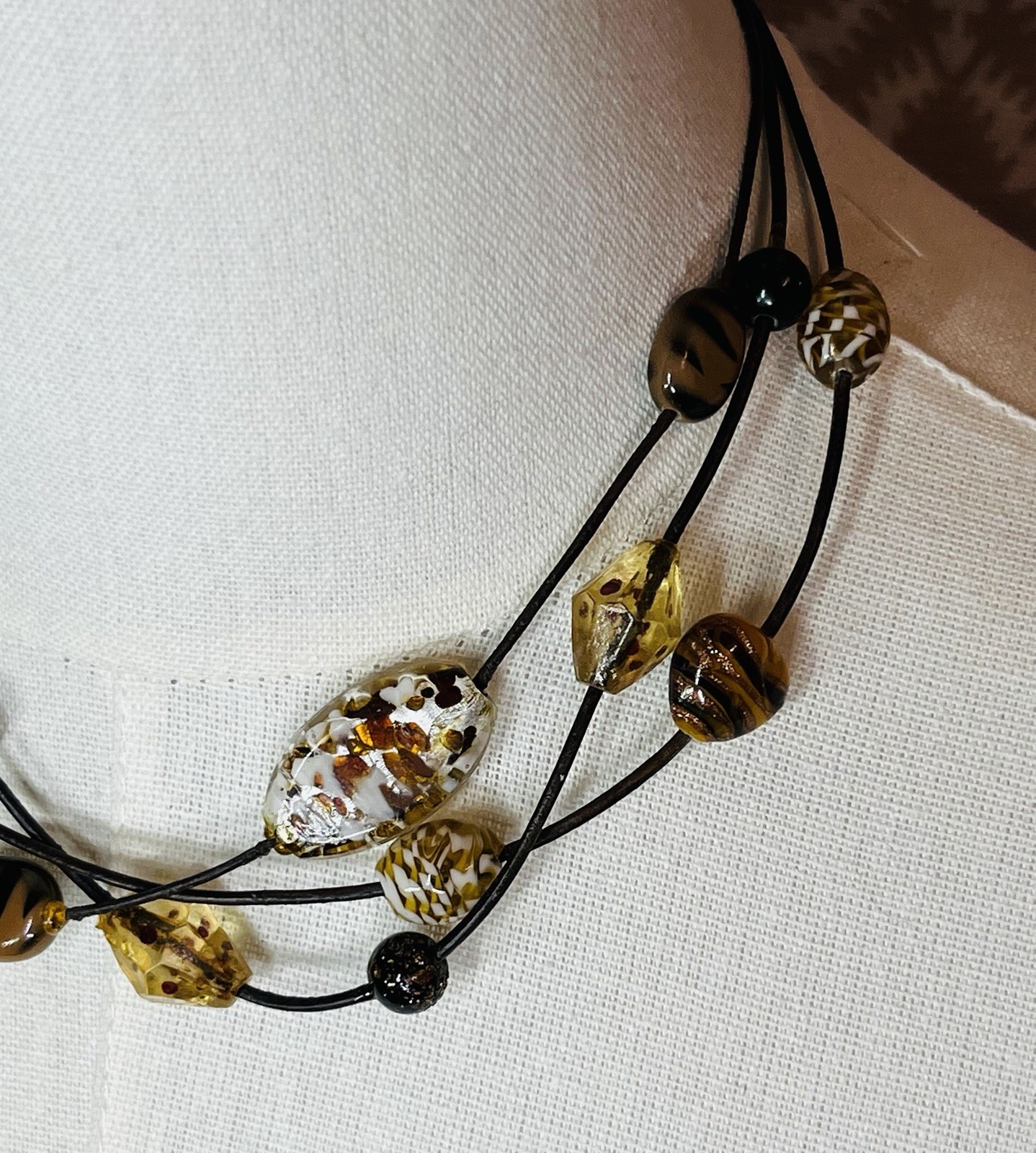 Chico’s Jewelry Lot 3 Chunky Boho Necklaces Beaded Art Glass Multi Strand