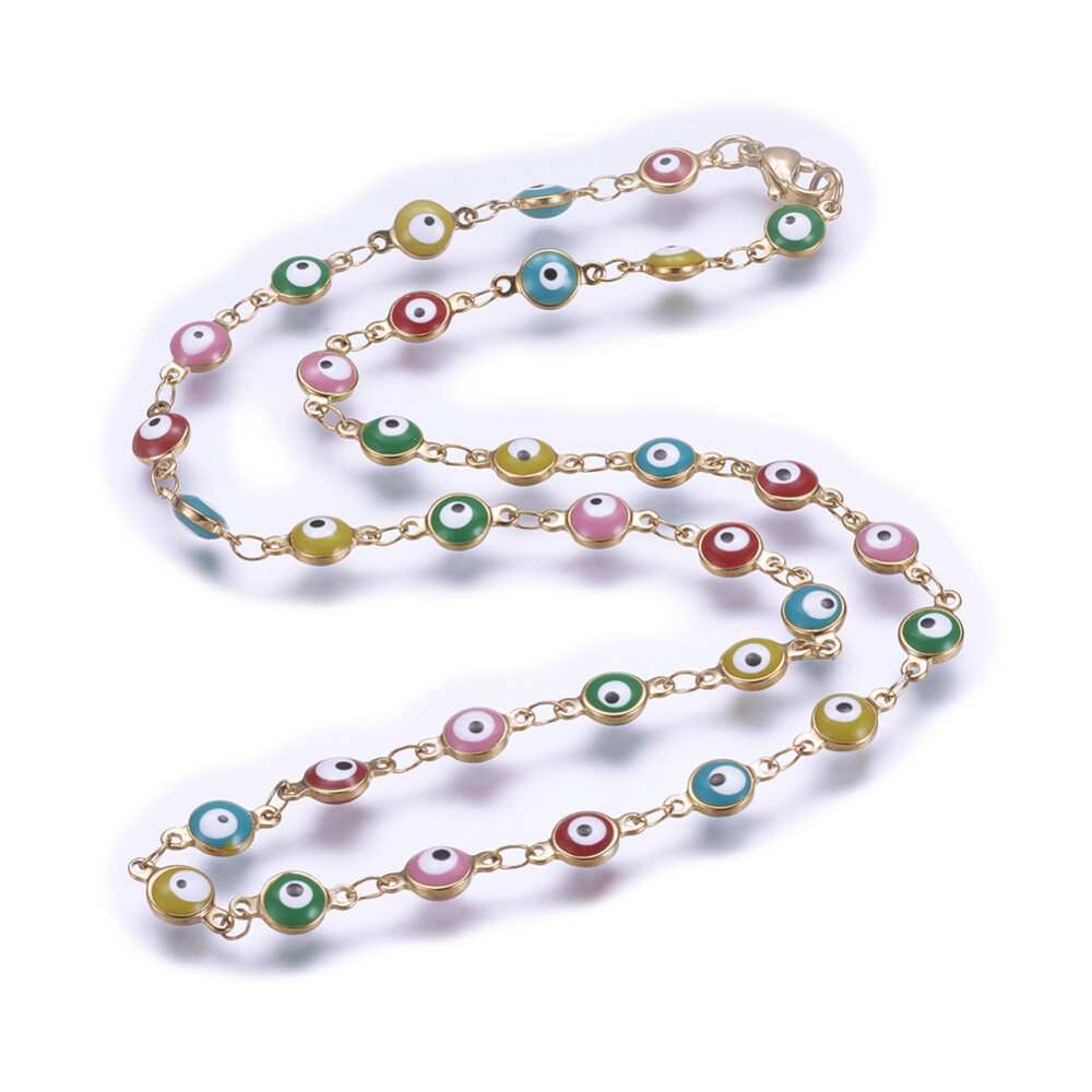 Stainless Steel Necklace Enamel Lobster Ion Plating Evil Eye 17.7″ 45cm Z672