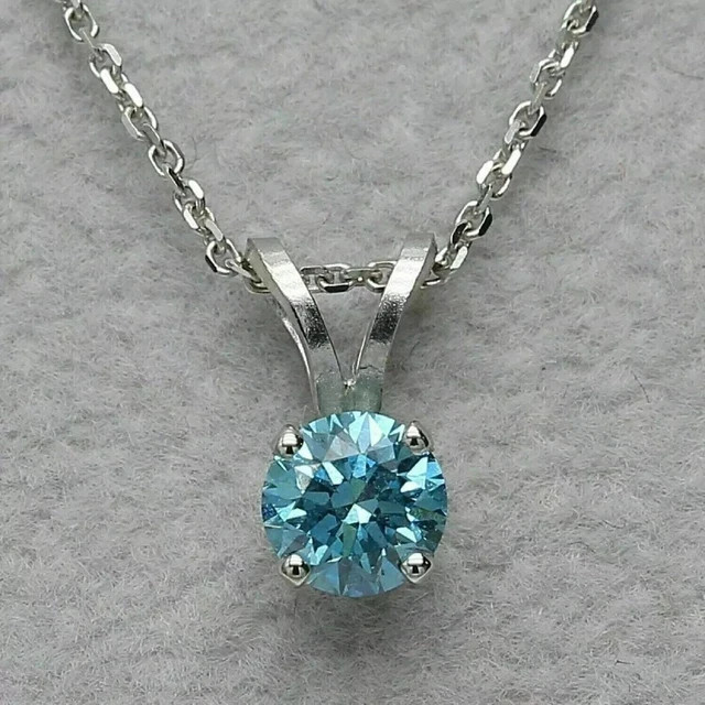 1Ct Round Simulated Diamond Blue Diamond Solitaire Pendant 14K White Gold Finish