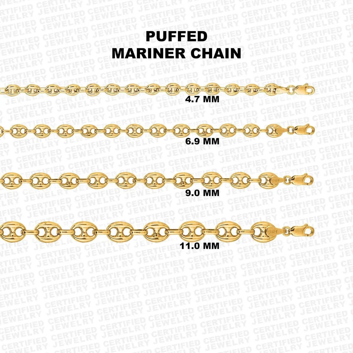 Solid 14K Yellow Gold Puffed Mariner Chain Necklace Italian Lobster Clasp 18″-22