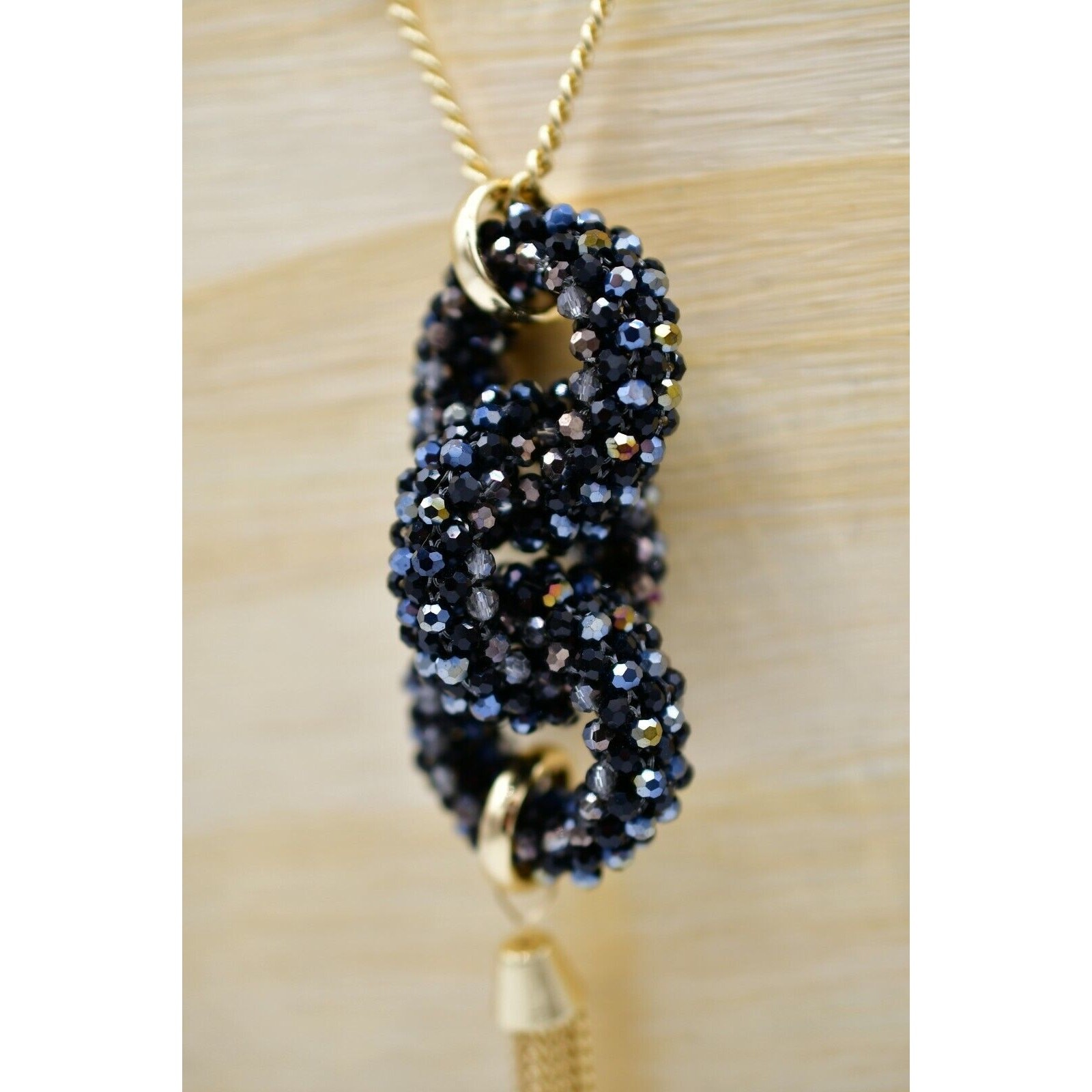 INC NWT Long Statement Necklace Layered Chain Tassel Gunmetal Crystal Gold BinL