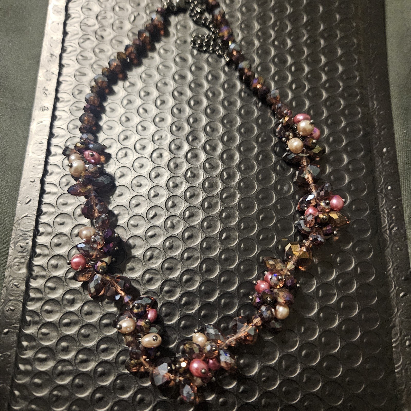 Multicolor Beaded Statement Necklace Purple Faceted Crystal & Pearl Fashion
