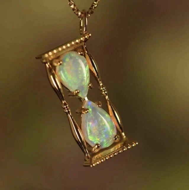 2Ct Pear Cut Simulated Fire Opal Hourglas Shape Pendant 14K Yellow Gold Plated