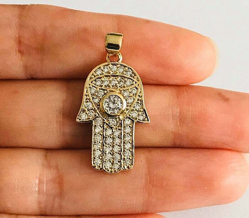 18K gold filled Hamsa protection pendant/18k gold filled dije mano Fatima – P40