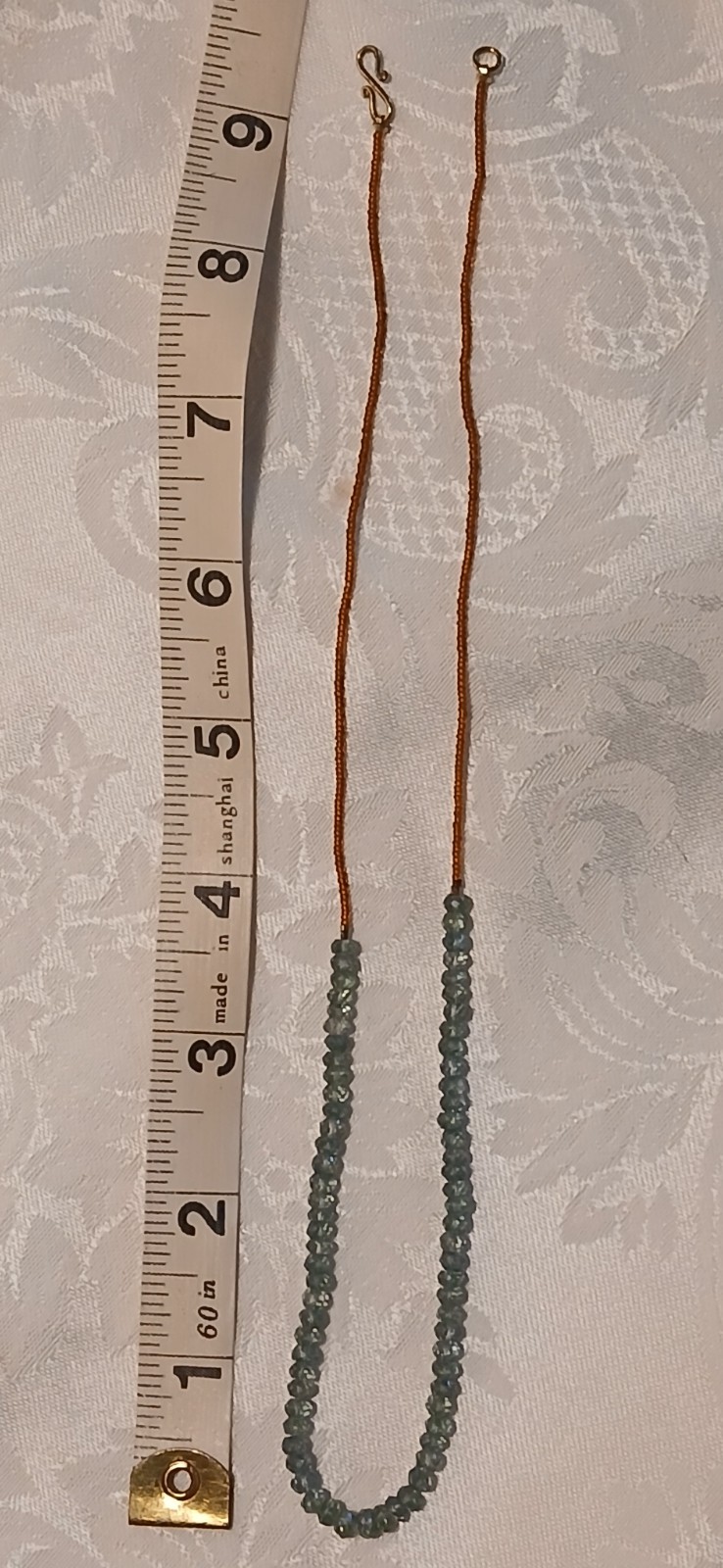 Labradorite Stone 1mm, Amber Tiny Beads, Necklace,Gold Tone Lobster Clasp,9.5″