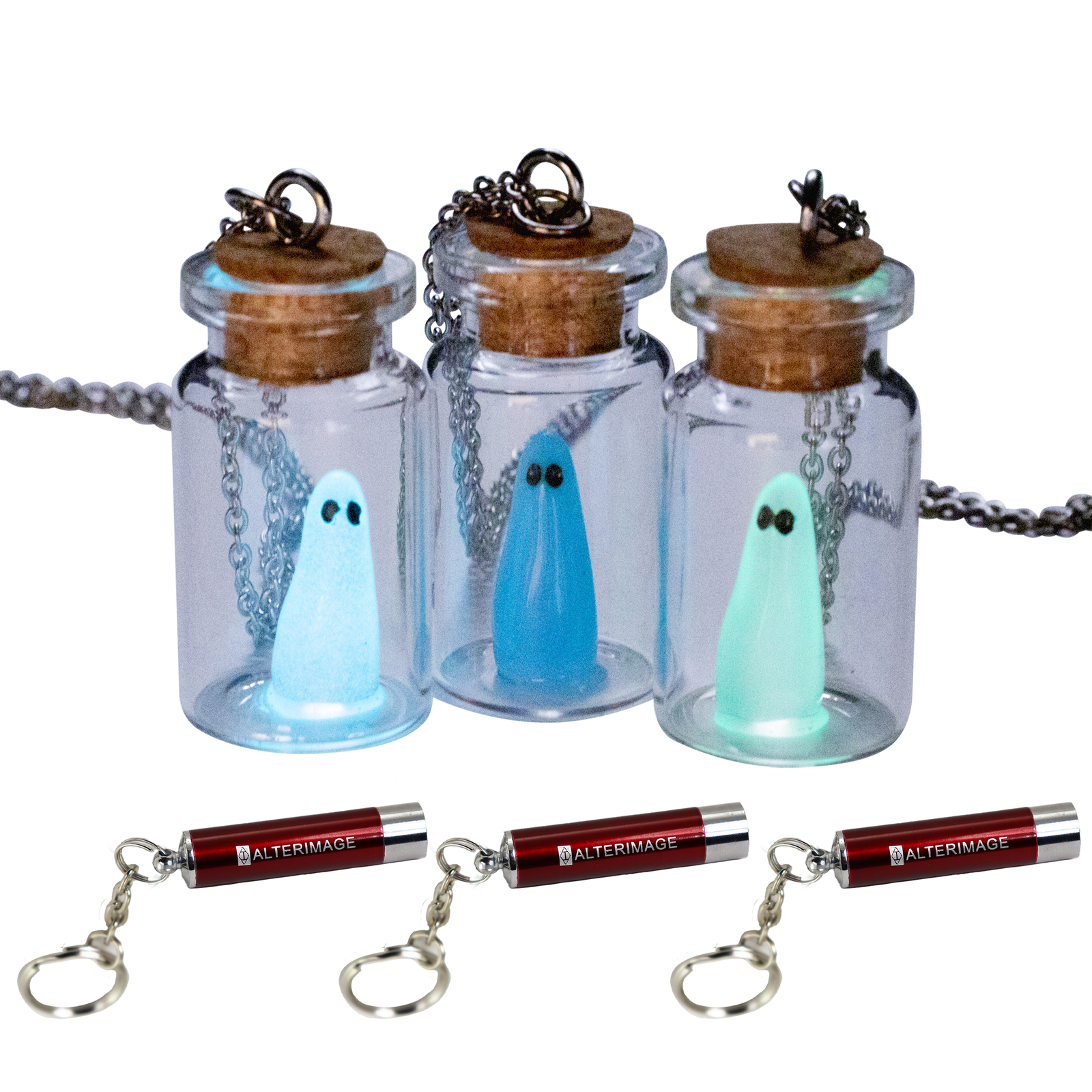 AlterImage Ghost In A Bottle Necklace Glow In The Dark Pendant 3 Pack Light