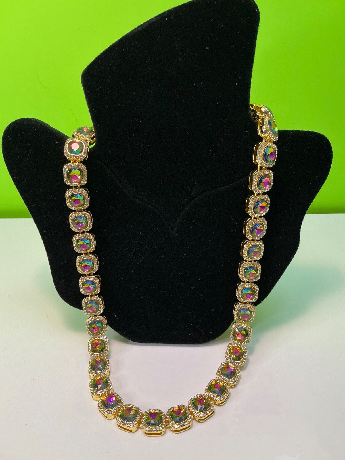 New Multi Color CZ Necklace 18 Inches Cubic Zirconia Chain Unisex Colorful