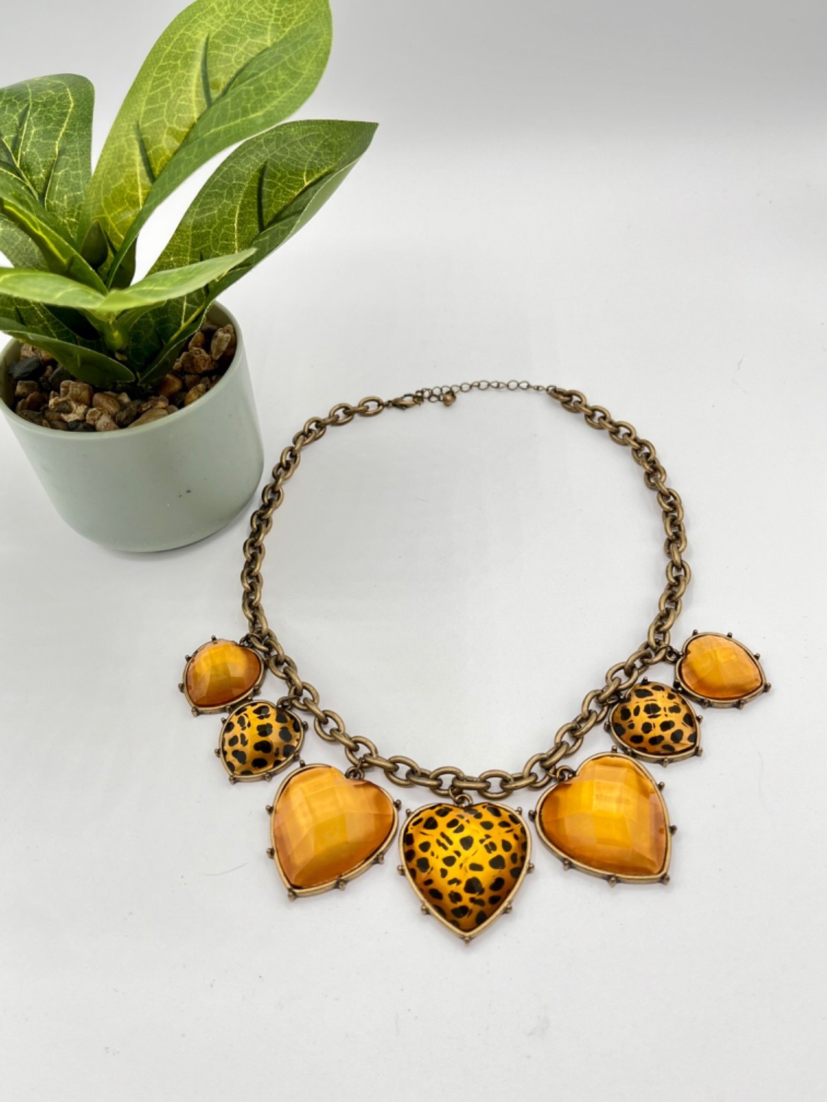 Betsey Johnson Chunky Heart Animal-Print Necklace | Vintage| 80’s | Fall Vibes