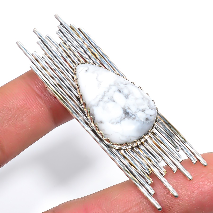 Howlite Handmade Designer 925 Sterling Silver Pendant Jewelry 2.45″ T41