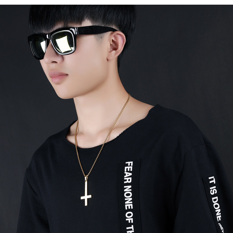 Inverted Cross Pendant Necklace Stainless Steel Male / Female Jewelry Necklace