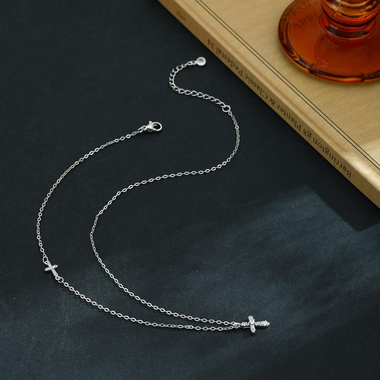 Cross Necklace for Women Dainty Silver Plated Sideways Cross Necklace Non Tarnis
