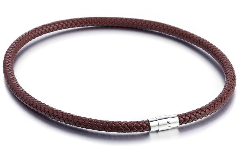 Hand-Woven Faux Leather Rope Bare Chain, Metal Push Lock, 45-90cm