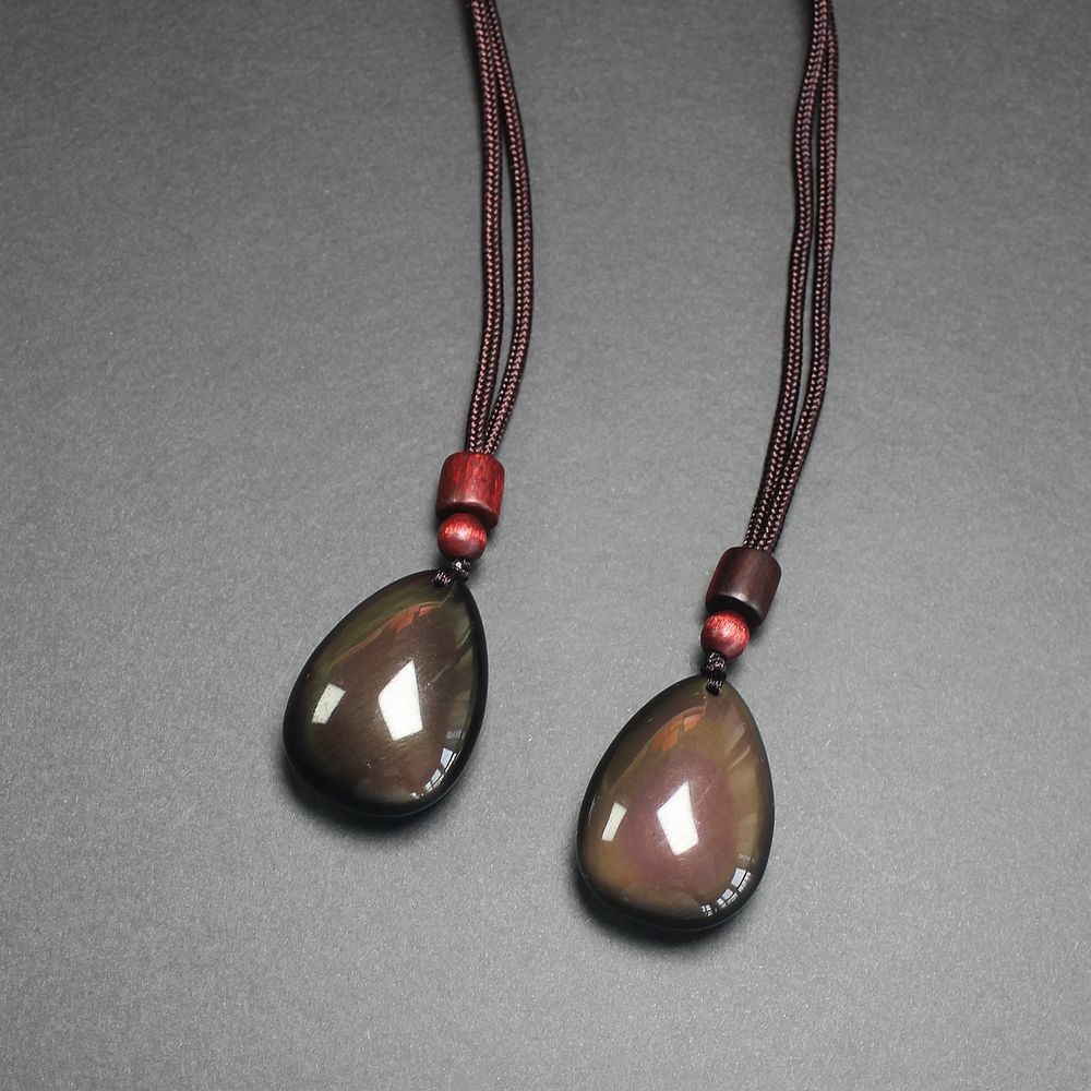 Natural Crystal rainbow obsidian teardrop shape Necklace pendant rope chain