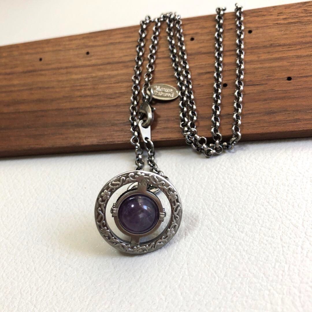 Vivienne Westwood Tiny Orb Necklace Flower Purple Gunmetal 2.5cm with drawstring