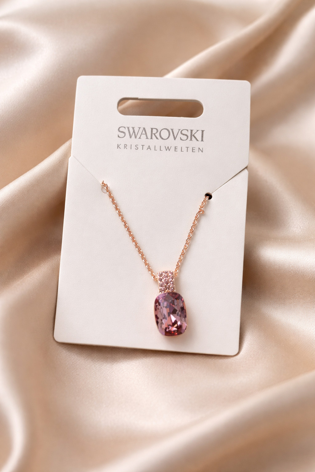 Swarovski Rose Gold Pink Crystal Pendant Necklace Elegant Jewelry Gift for Her
