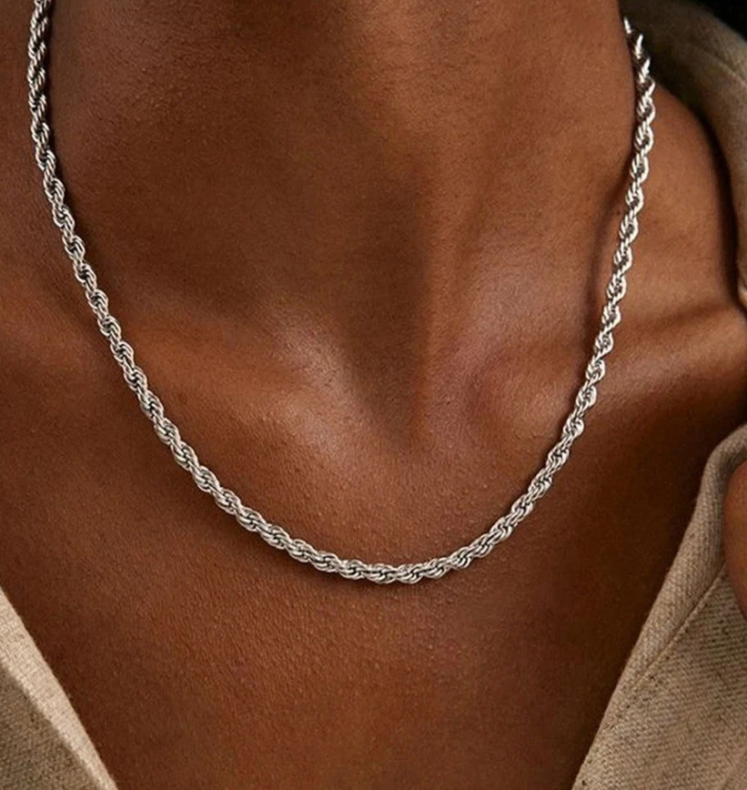 4mm Diamond Cut Solid 925 Sterling Silver Italian Rope Chain Men’s Necklace