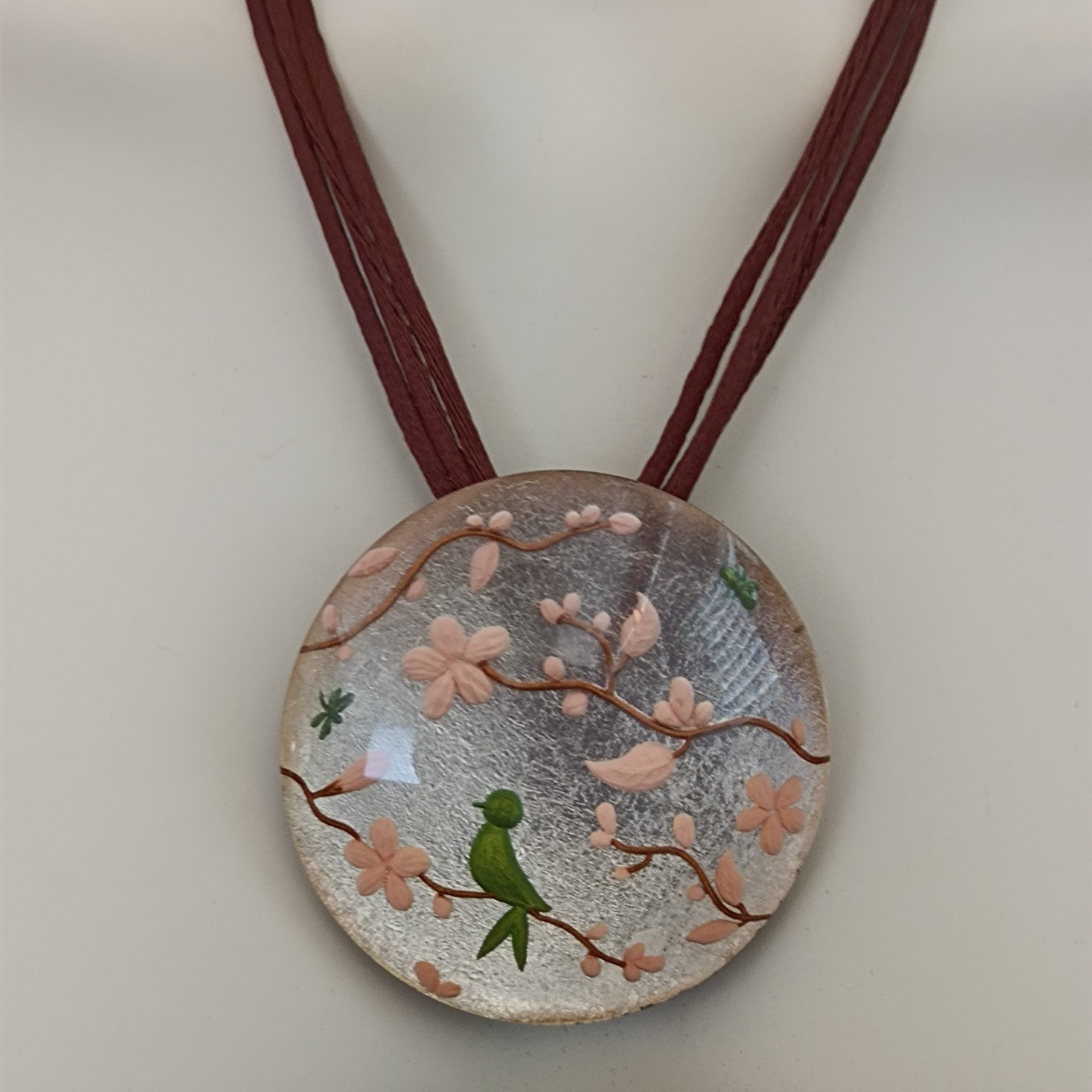 ZSISKA Necklace Oversized Resin Pendant Art Nouveau Inspired Botanical Whimsical