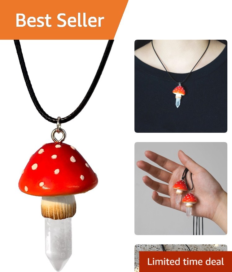 Stylish Red Quartz Mushroom Pendant Necklace – Perfect Gift for Nature Lovers