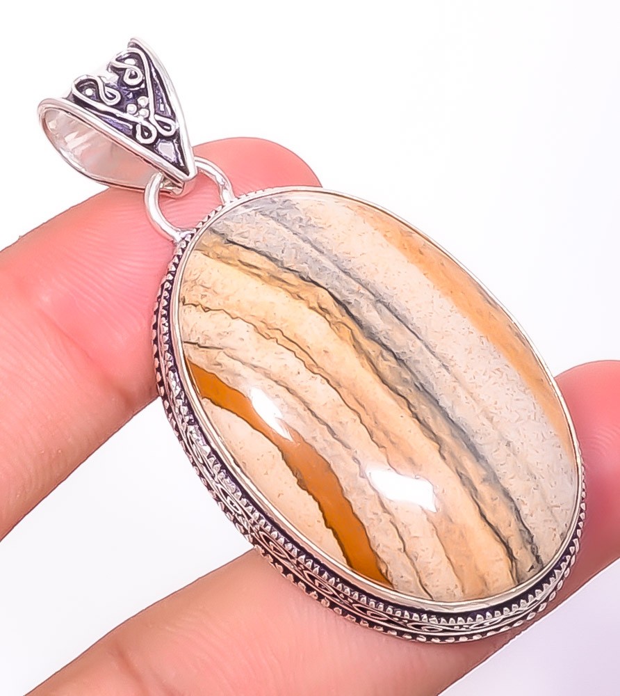 Natural Fine Art – Picture Jasper 925 Silver Plated Bali Pendant 2.34″ T2728