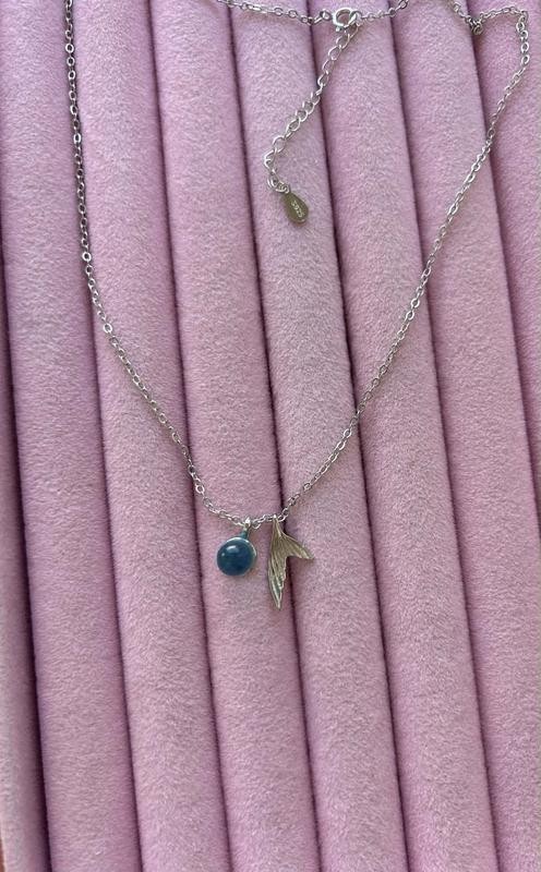 Light Blue Gemstone With Silver Mermaid Tail Pendant Necklace