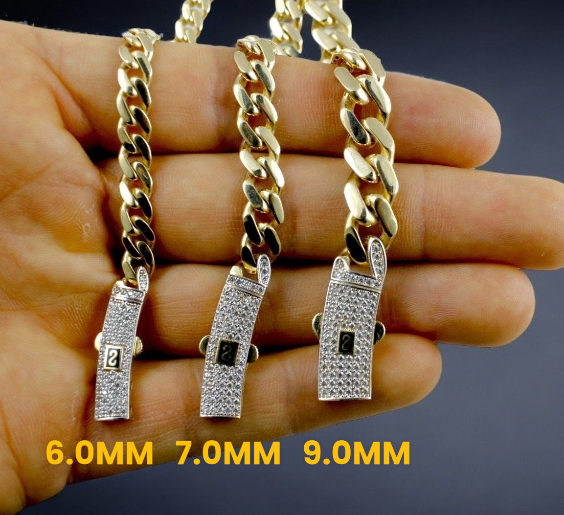 14K Gold Monaco Miami Cuban Link Necklace Bracelet Chain CZ Pave 5mm-13mm 7″-30″