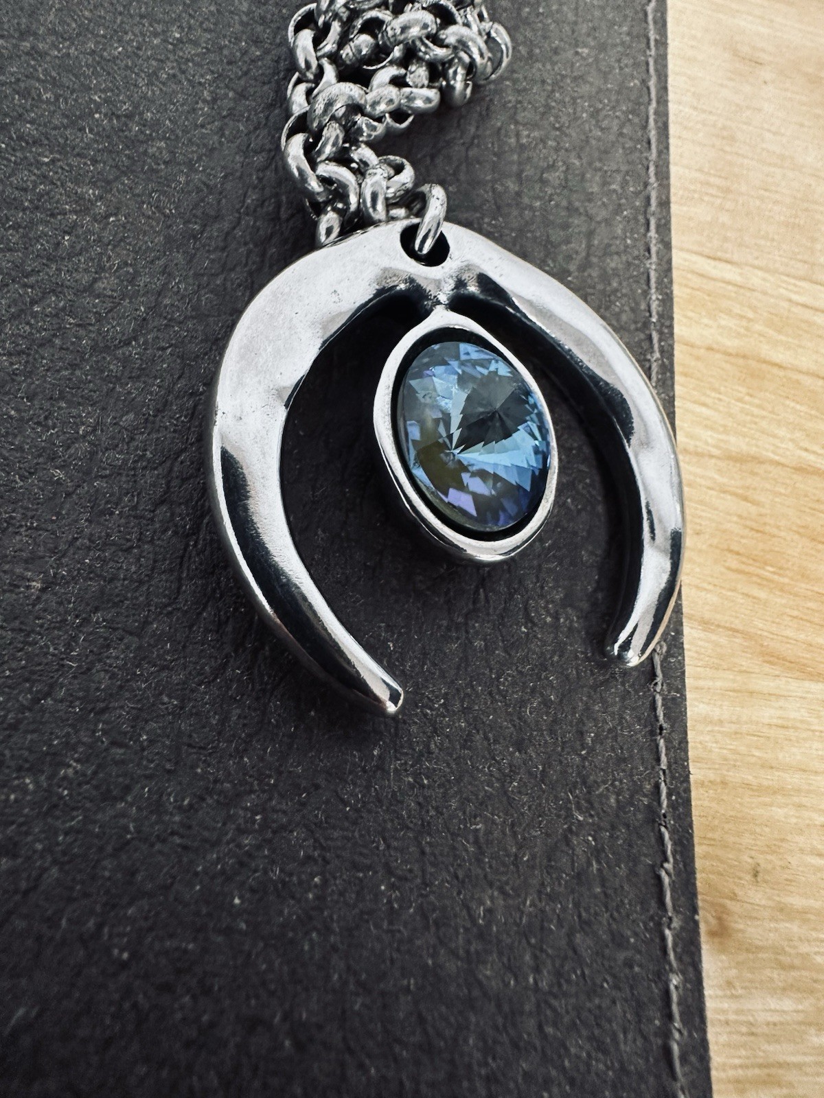 Vidda Signed Sterling Silver Plated Pendant Necklace Blue Swarovski Crystal