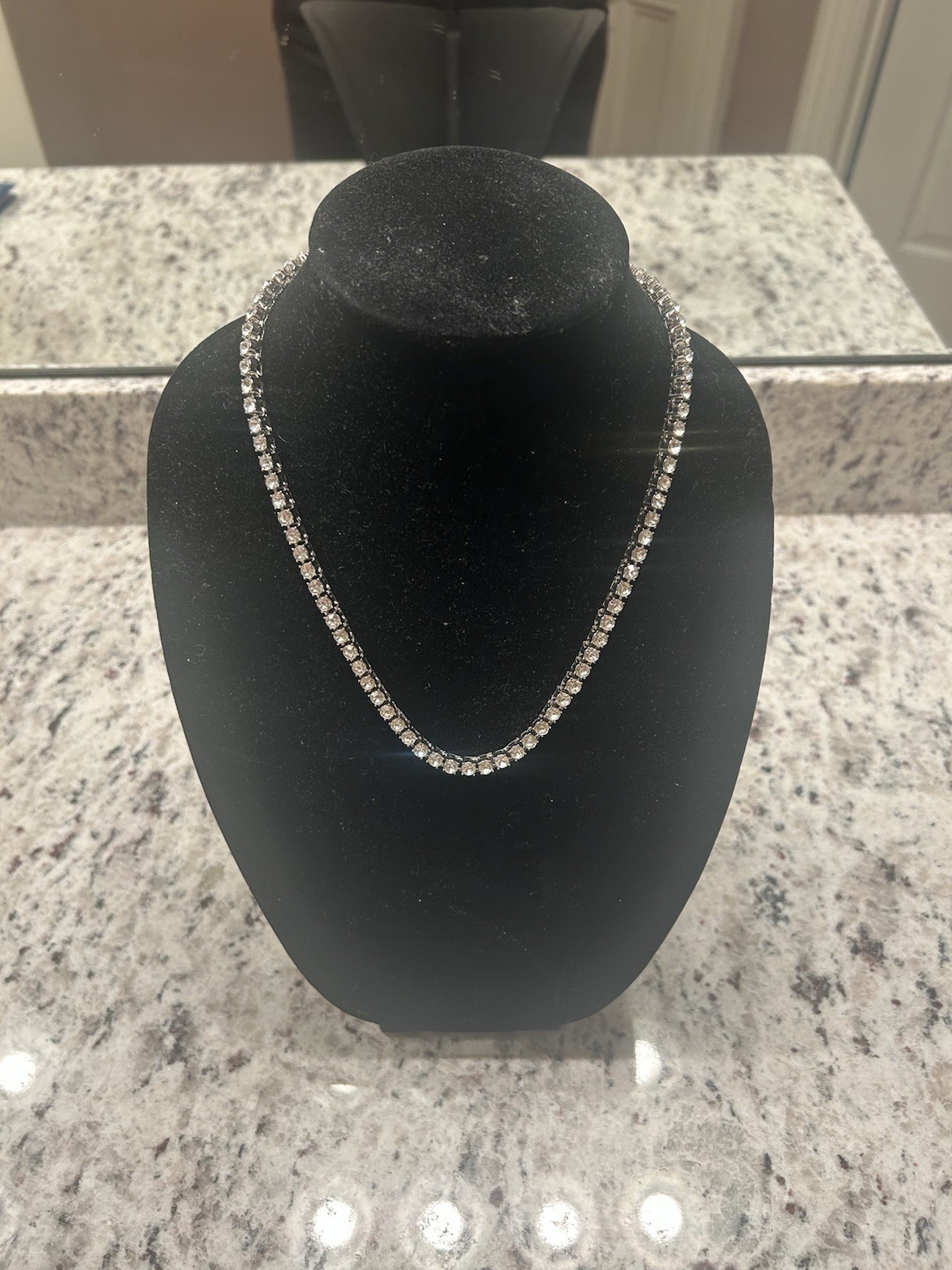 HH Bling Empire Silver Tone 5mm 20” Tennis Chain Necklace White Round Crystals