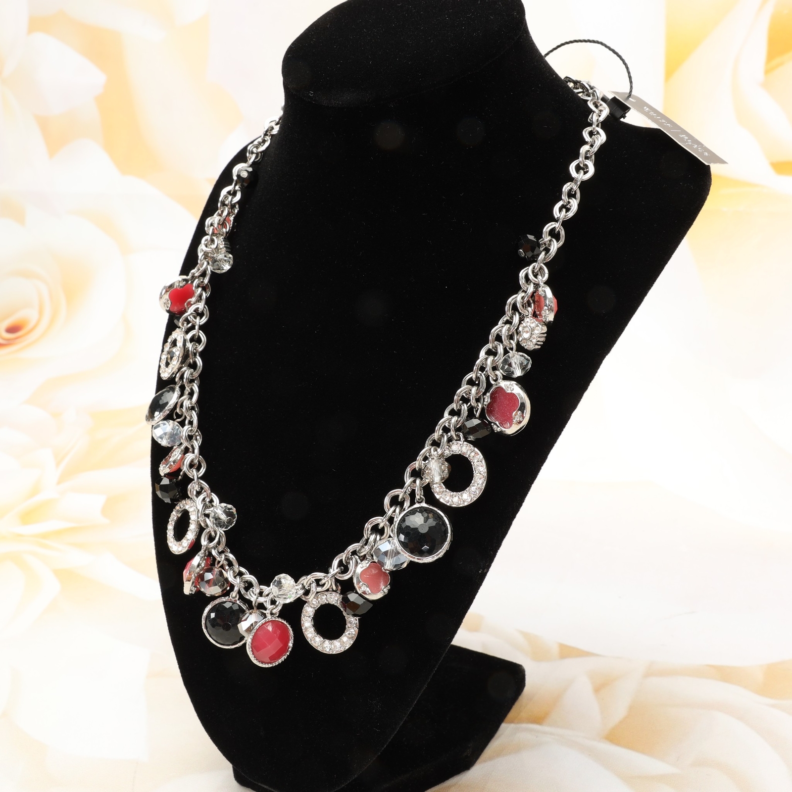 White House Black Market Womens Charm Necklace Silver Multicolor Fashion Jewelry