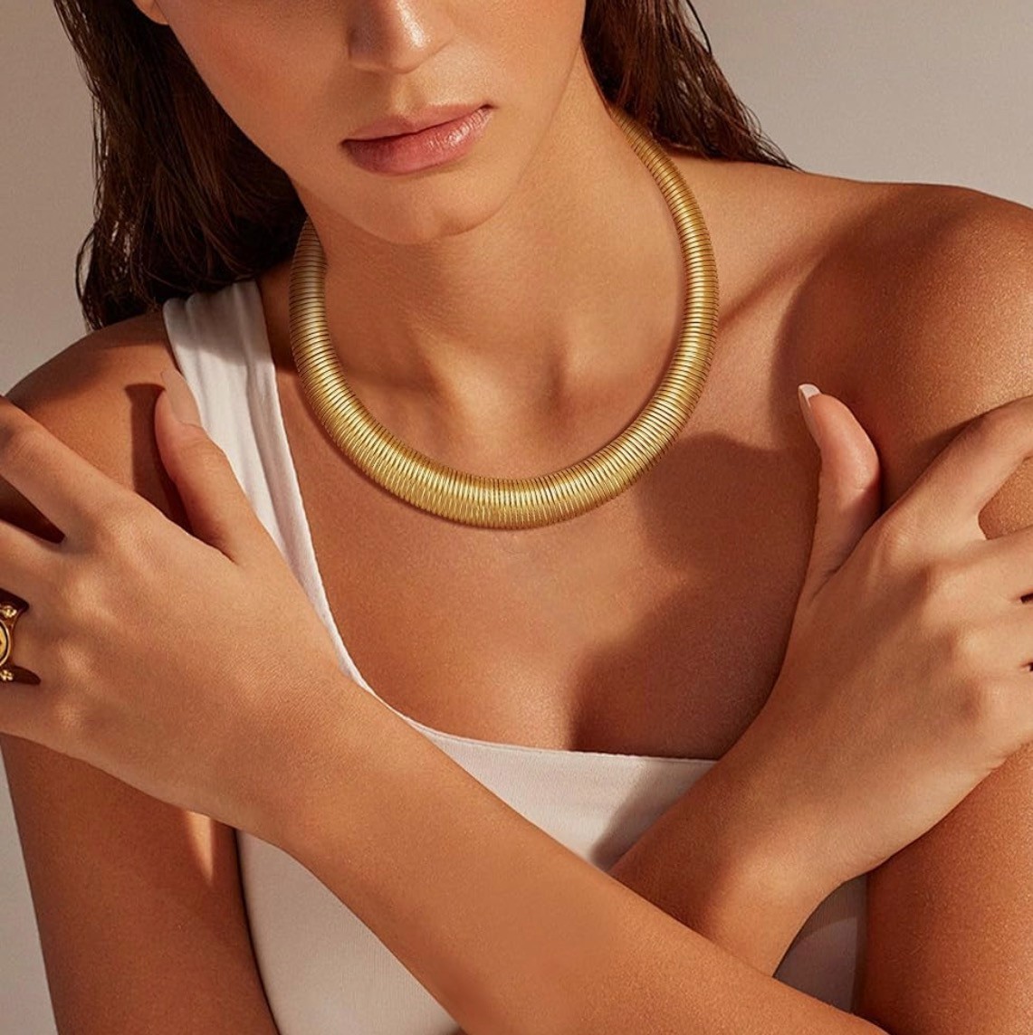 Chunky Gold Choker Necklace for Women 14K Gold Plated Snake Chain