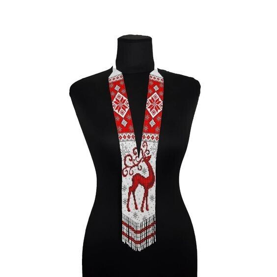 Christmas Pattern Handmade Necklace Seed Bead Boho Beaded Multi Strand