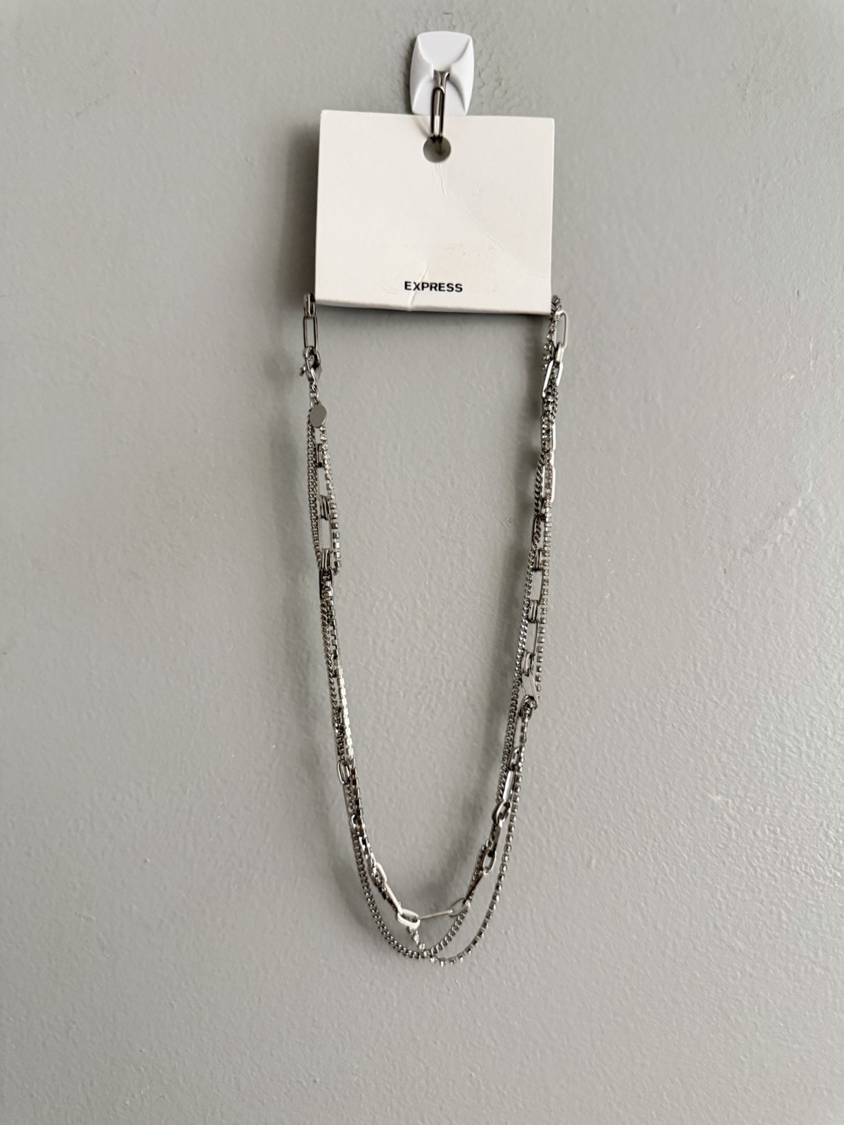 New Express Layered Multi Chain Necklace Paperclip Link Rhinestones Twisted NWT