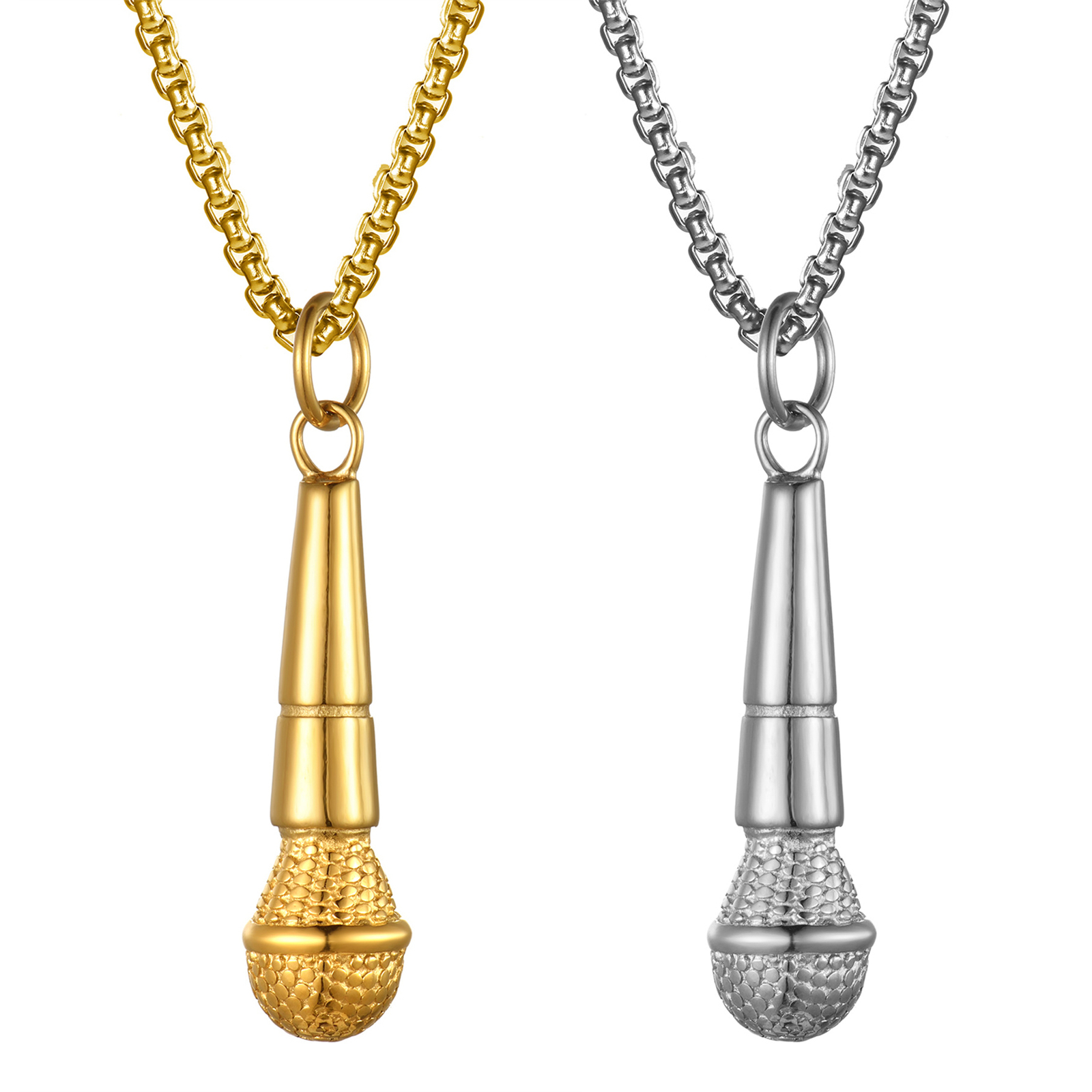 Punk Rock Mens Stainless Steel Microphone Pendant Music Lover Necklace 22″