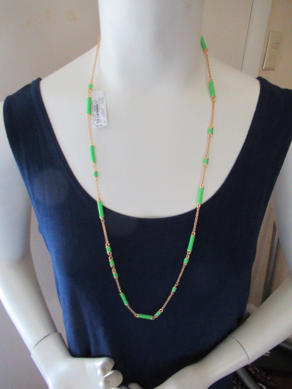 NWT Kate Spade Bar None Gold Plated Chain Scatter Necklace- Green-$98