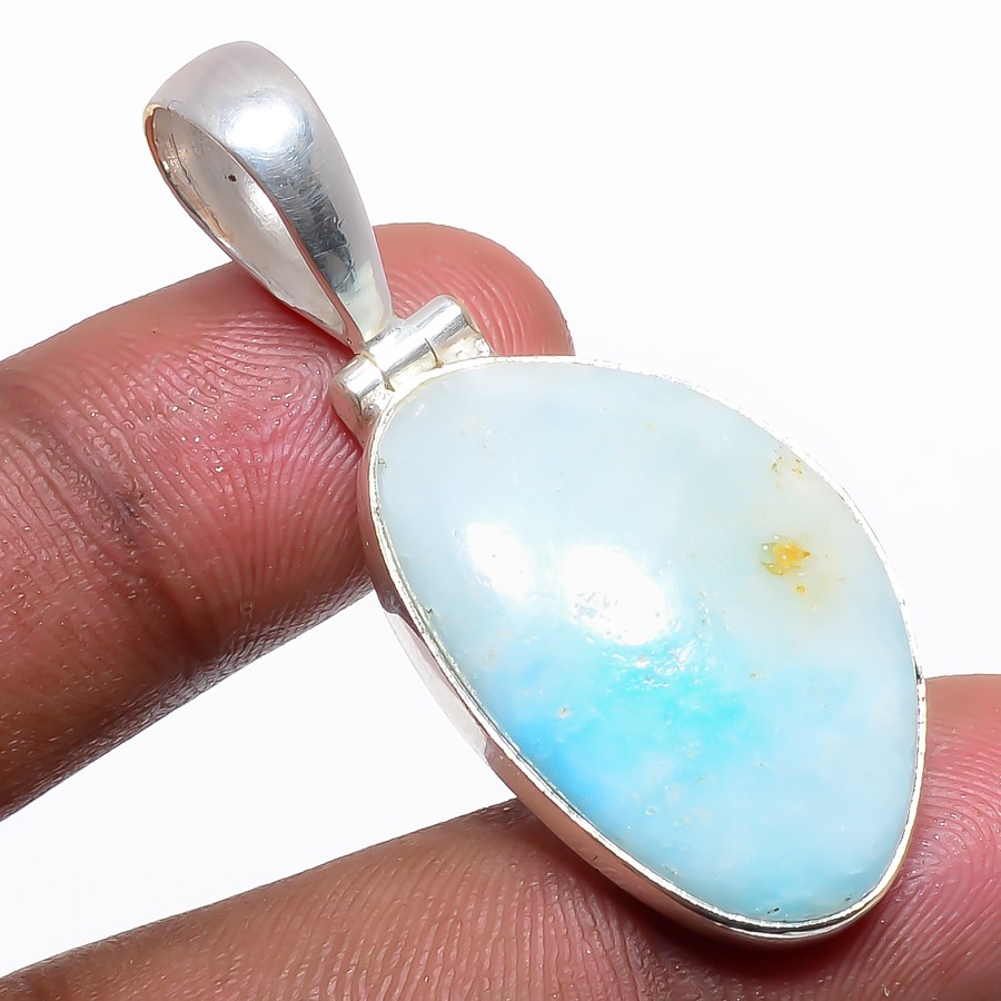Hemimorphite Gemstone 925 Sterling Silver Handmade Pendant 1.77″ T34