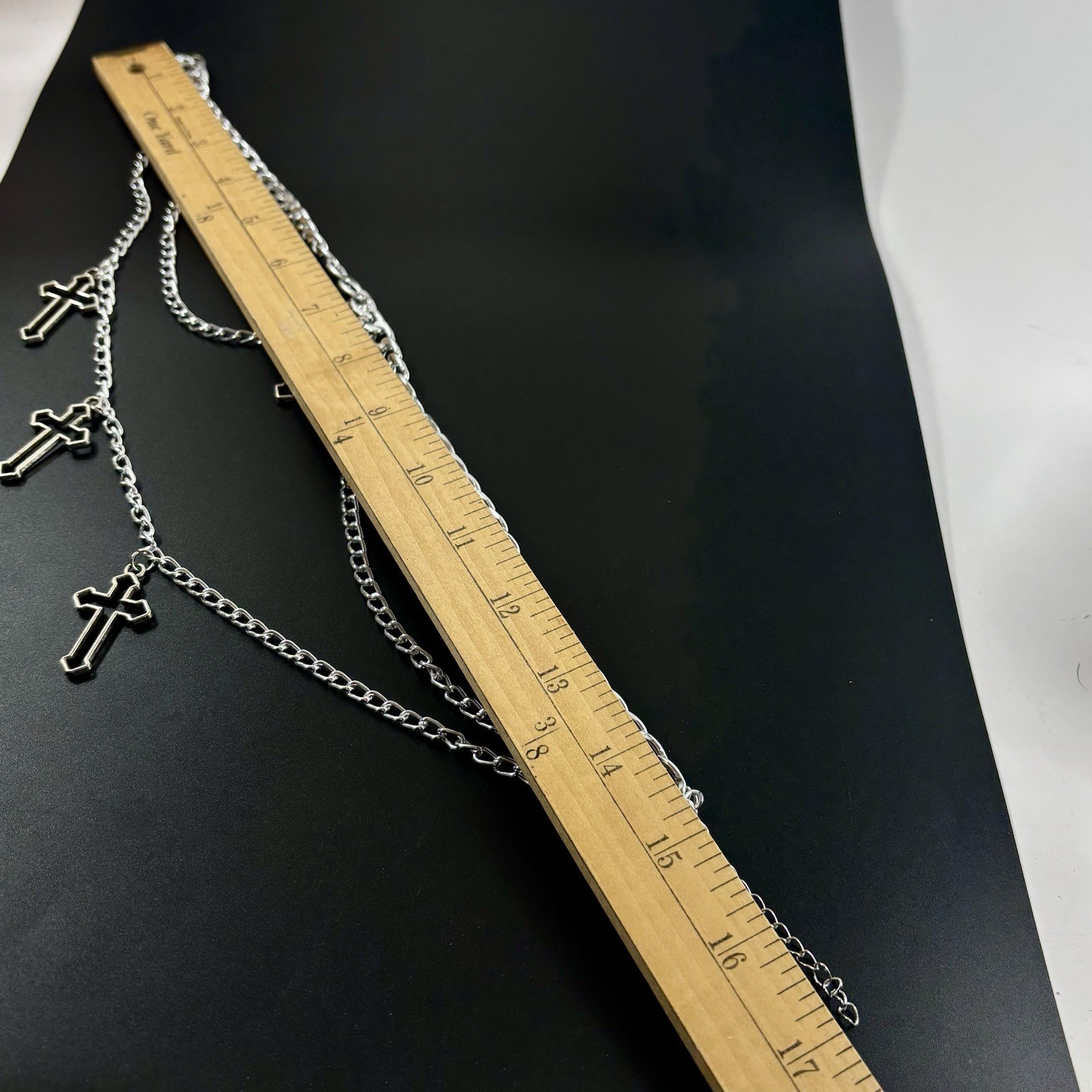 4 Gothic Cross Pendants Choker Silver Tone Necklace Layered Curb/Cuban Chains