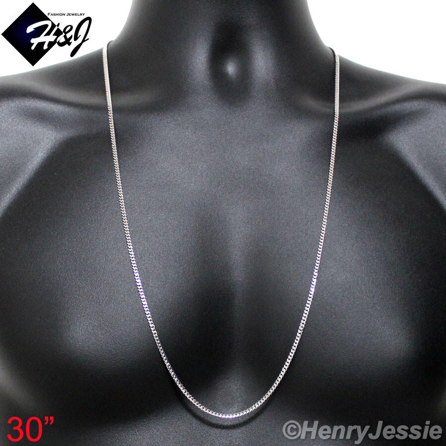 16″-30″MEN WOMEN 925 STERLING SILVER 2MM MIAMI CUBAN CURB CHAIN NECKLACE*SN14