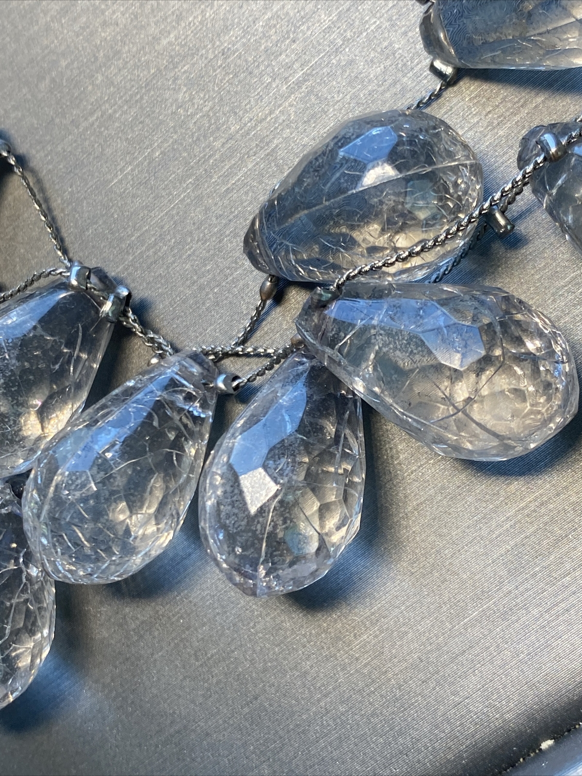 Vintage Clear Lucite Fringe Heavy Necklace Estate Jewelry Pre-Owned 18″+2″