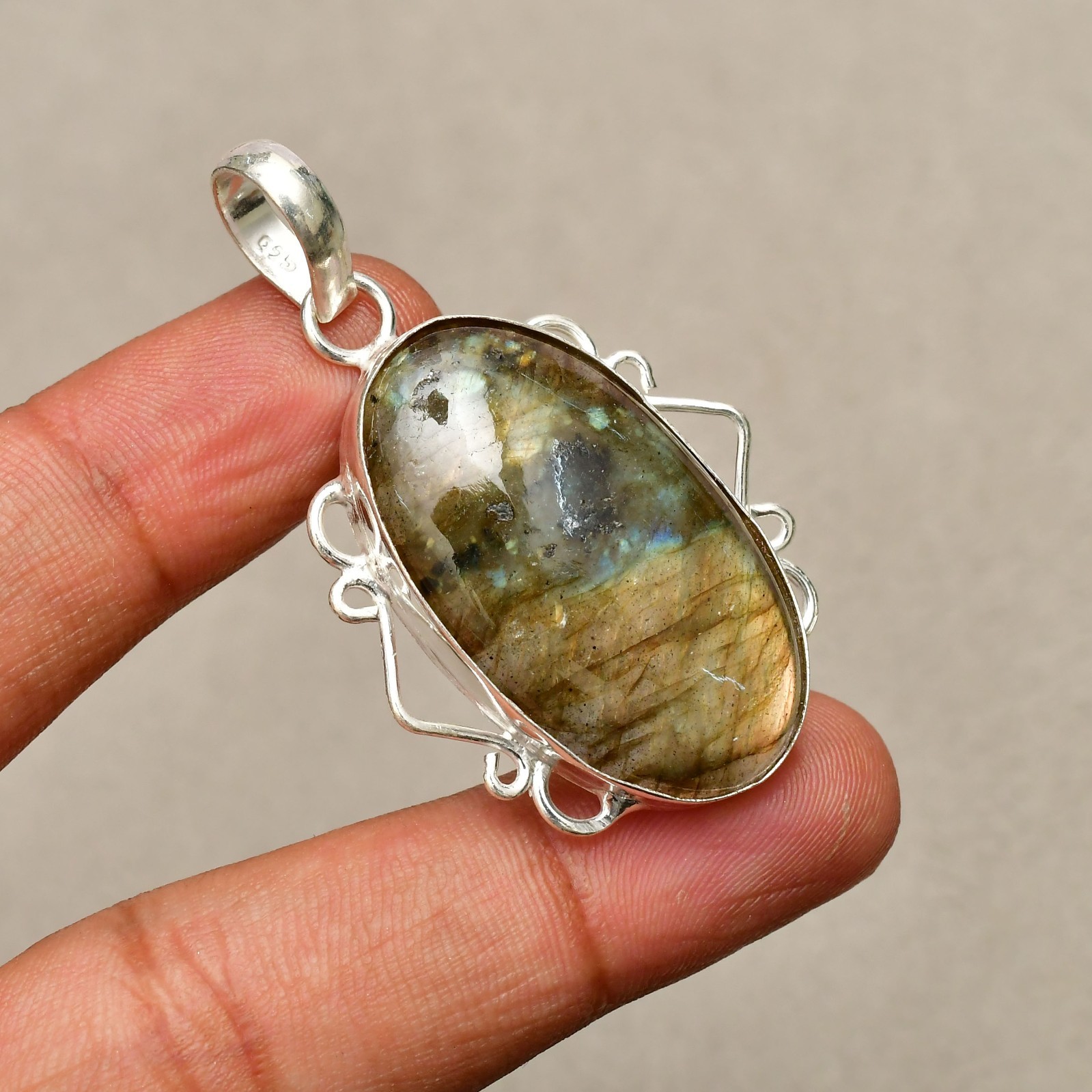 Labradorite Gemstone Handmade 925 Sterling Silver Jewelry Pendant 1.81″