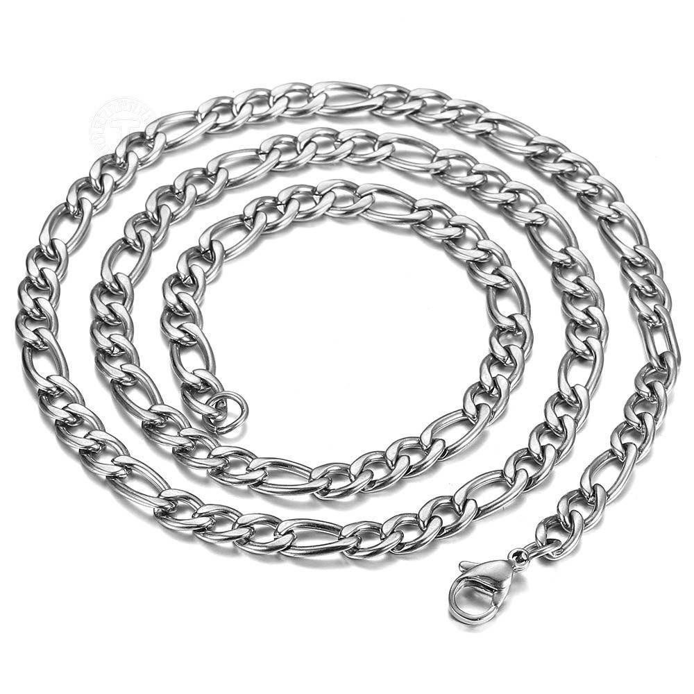 3/5/7/9mm Silver Stainless Steel Figaro Chain Necklace Choker Men Women 16-32″