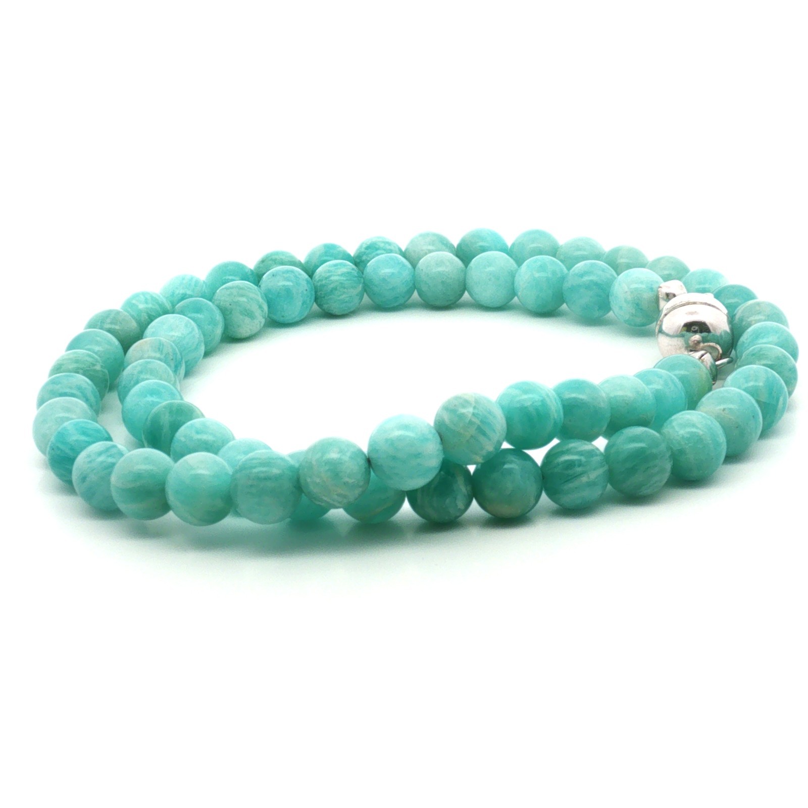 Natural Amazonite Beaded Necklace 45cm in 925 Sterling Silver Rhodium